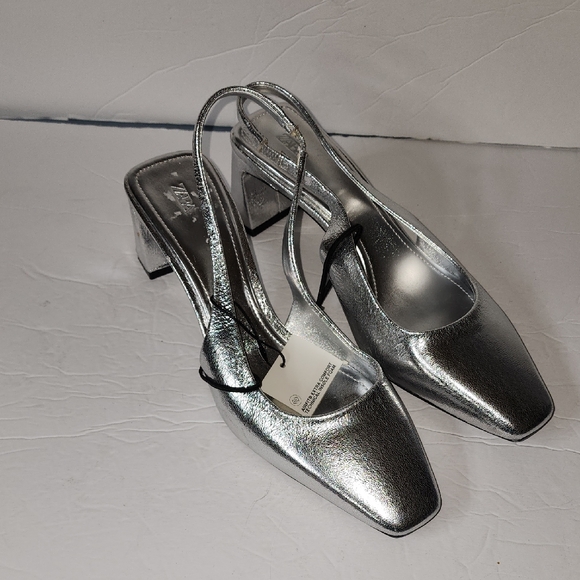 Zara Shoes - Zara Silver Heeled Slingback Shoes
